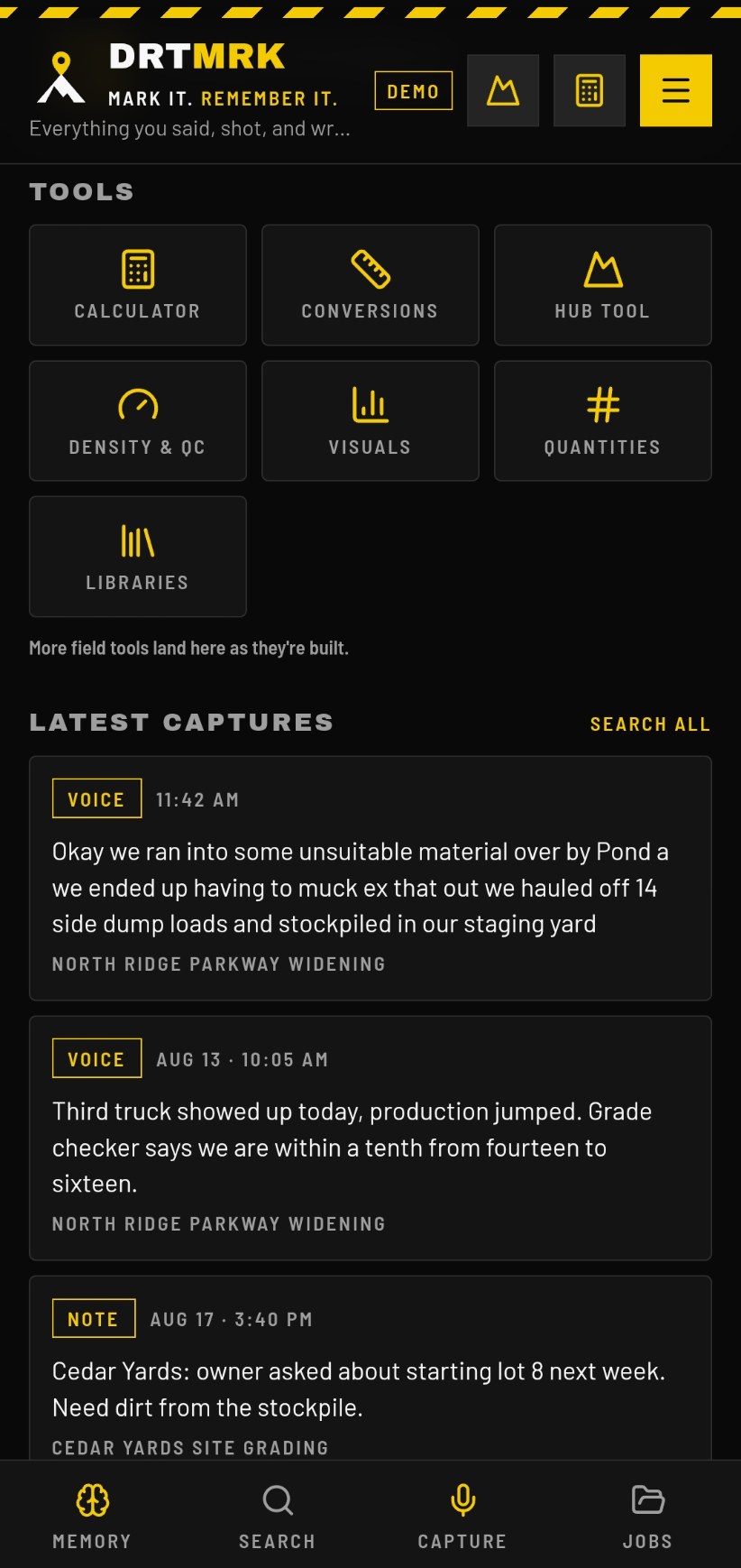 DRTMRK tools grid and latest voice captures from the field